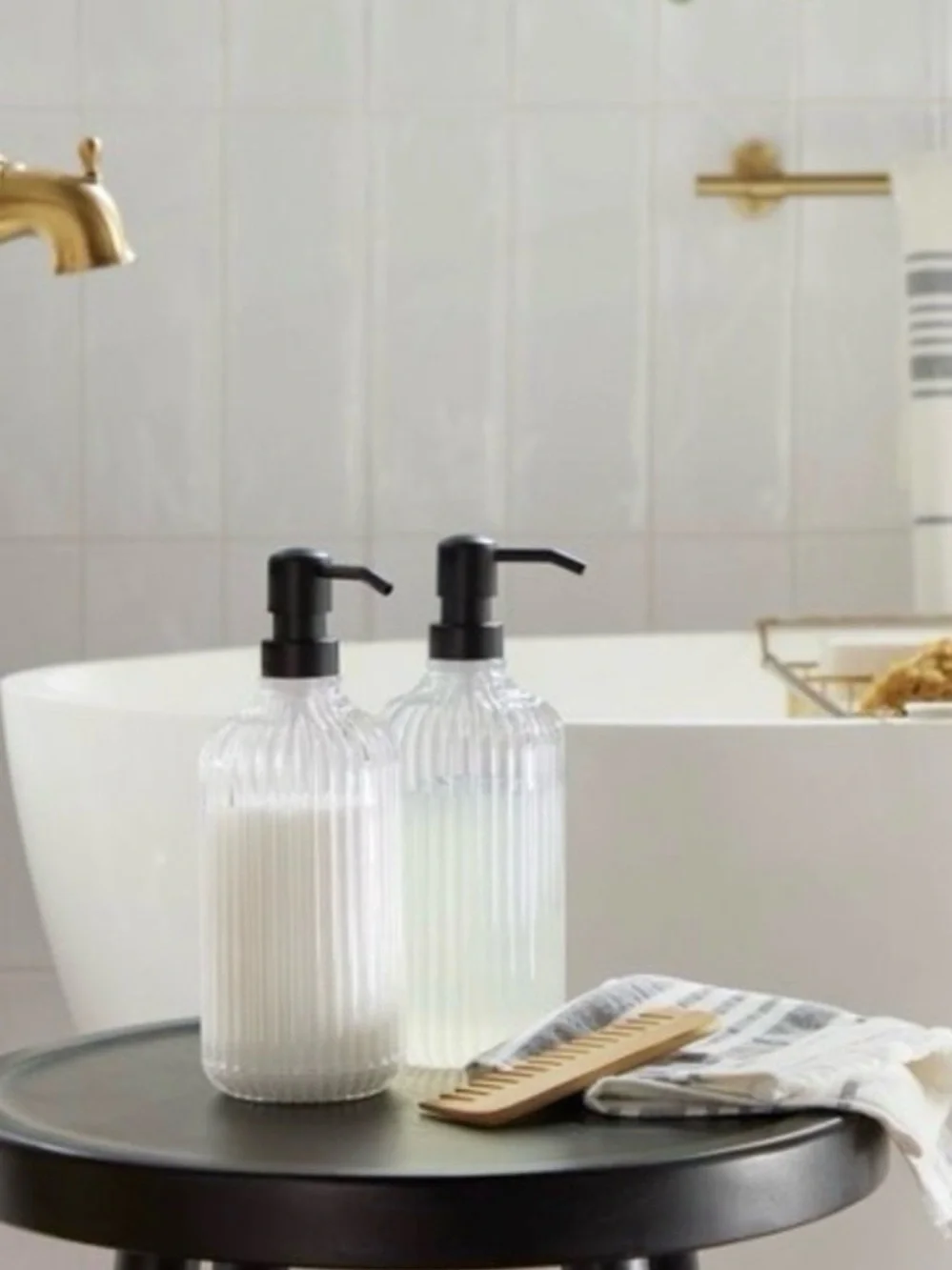 Hearth & Hand Clear Acrylic Refillable Dispenser Bathroom Accessory Set (2) NWT